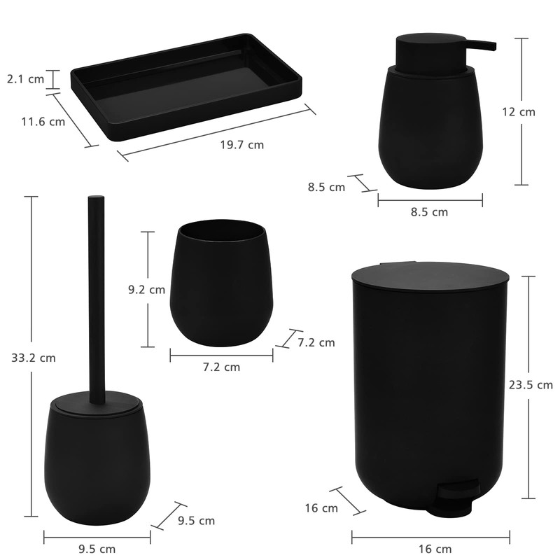 GAHEFY Black Bathroom Accessories Set with Small Trash Can 3