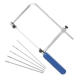 Ejoyous Fretsaw Adjustable Fretsaw for Wood, Metal and Plastic, 15 cm, 6 Teeth, 6 Pieces Spiral Saw Blades, Natural Wood Handle, Silver Leaf Jigsaw