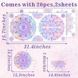 Large Mandala Wall Decal Peel and Stick Lotus Flower Decor Purple Floral Decals Window Clings Modern Half Mandala Wall Art Sticker for Bedroom Living Room Home Headboard Decoration