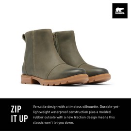 SOREL Women's Emelie lll Zip Waterproof Boot - Stone Green, Gum 2 - 10