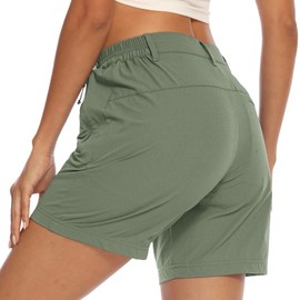 BGOWATU Hiking Shorts Women Quick Dry Lightweight Golf Outdoor Cargo Summer Shorts Zipper Pockets Light Army Green Size L