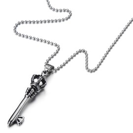 COOLSTEELANDBEYOND Unisex Crown Key Pendant for Men and Women Stainless Steel Necklace with 60 cm Steel Ball Chain, Stainless steel, steel, Non-applicable