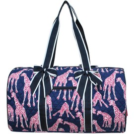 Quilted Weekend Travel Overnight 20" Large Duffle Bag 3 (Giraffe Navy Blue)