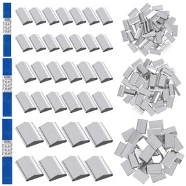 Glarks 130pcs 5/8in 3/4in 1-1/4in Closed Seals Buckles (Push Type) Set, Closed (Snap-On) Seals Strapping Clips Banding Clips for Securing Heavy Packaging and Pallet Banding