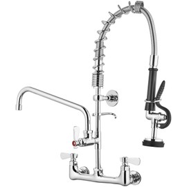GBBNE Commercial Kitchen Faucet with Pull Down Sprayer 8 Inch Center Kitchen Sink Faucet Wall Mount with Add-on Swing Spout Polished Chrome 21" Height