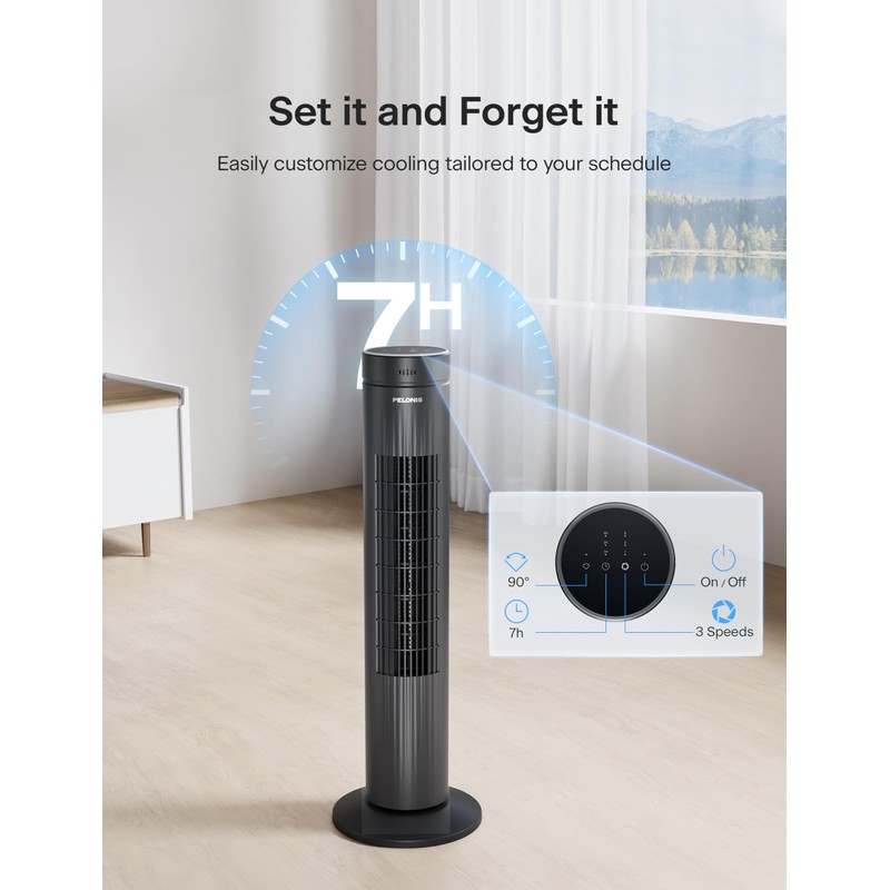 Pelonis 30-Inch Oscillating Tower Fan for Bedroom – 3 Speed,