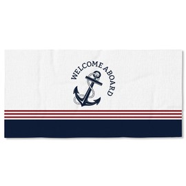 JQF Nautical Anchor Beach Towel 30x60 Inch, Coastal Welcome Aboard Oversized Bath Pool Swim Towels Blanket for Bathroom Travel Swimming Camping Picnic Sport, Gifts for Boat Owners Sailors