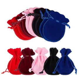 nbeads Pack of 50 5 Colours Drawstring Velvet Bags, 9 x 7 cm Velvet Bags Jewellery Velvet Fabric Drawstring Bag Candy Gift Bags for Party Christmas Wedding Gift Packaging