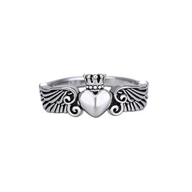 Dishowme Angel Wings Ring Vintage Crown Heart Ring Band Adjustable Knuckle Ring Jewelry for Women Girls Teens (Silver A)