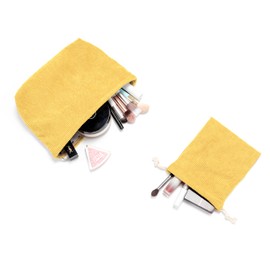 HYOUBALA Cosmetic Bag Corduroy Aesthetic Preppy Travel Makeup Bag Purse Organizer Storage Small Makeup Pouch For Women Gifts (Yellow)