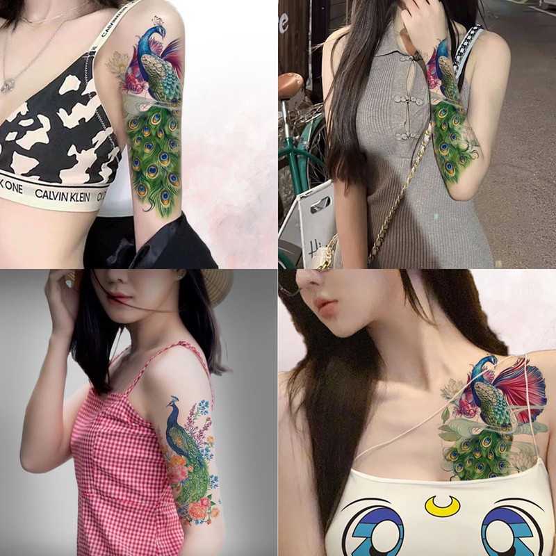 Nirbffo Large Temporary Tattoos Peacock Flowers Legs Arm Belly Back