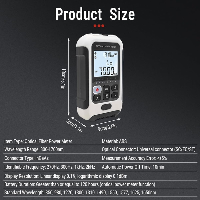 Fibreglass Power Meter, White Multifunctional Fibre Optic Tester with High