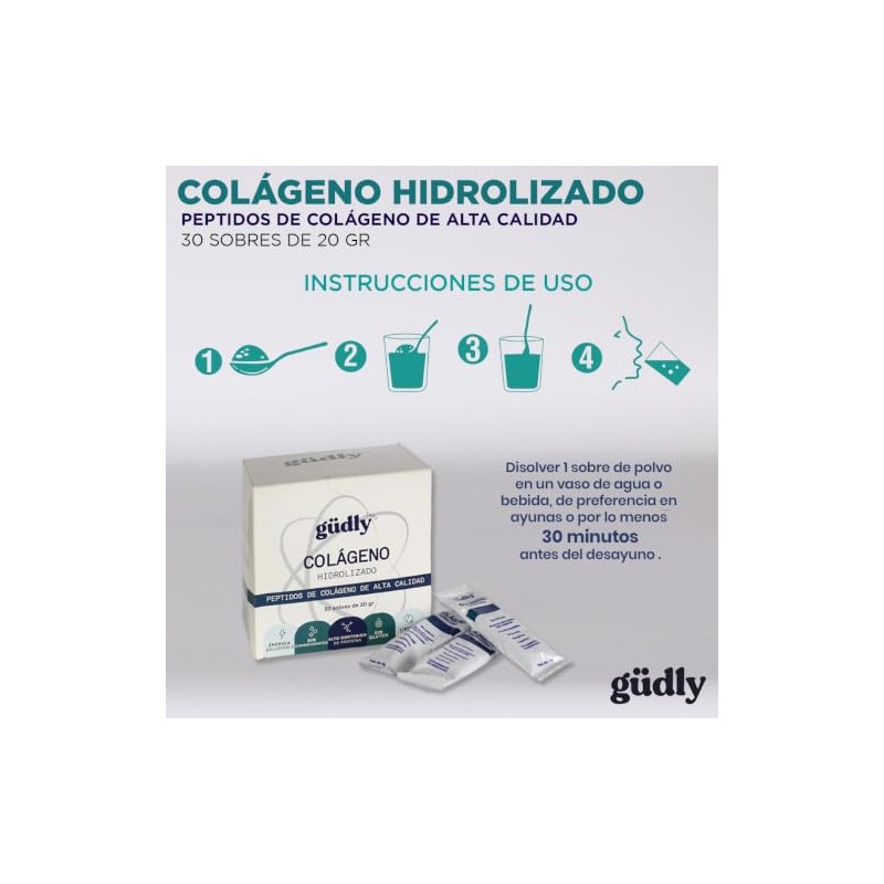Colágeno Hidrolizado Gudly Caja De 30 Sobres De 10 Gr