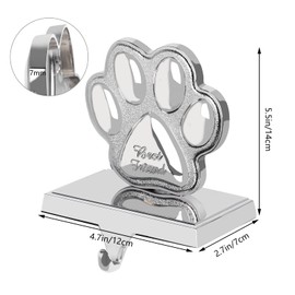 Hxezoc 2 Pack Dog Paw Christmas Stocking Holders 3D Silver Metal Mantel Pet Paw Stocking Hangers for Christmas Fireplace Mantel Decorations Christmas Holiday Supplies