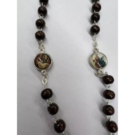 Siete Dolores de María Rosario Cuentas de Madera Católica con Caja de Rosario