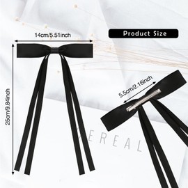 Satin Bows Hair Clips with Ribbon,UHOMENY 6PCS Cute Satin Hair Bows Hair Barrette Clips with Bow Long Ribbon Hair Ties Hair Accessories Colorful Hair Pins (Black, White, Green, Pink)