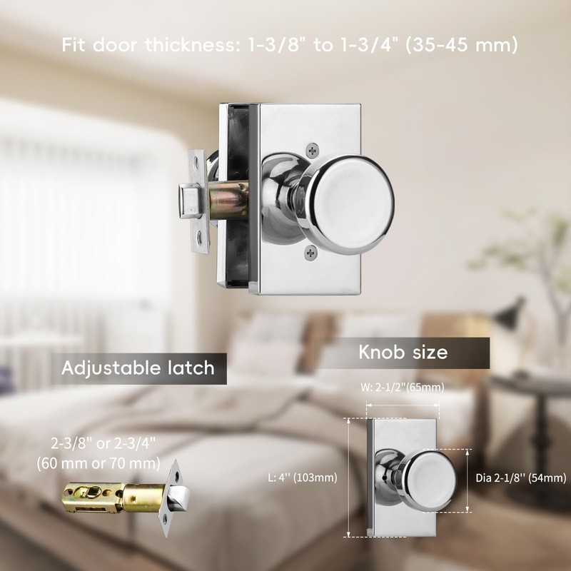 STARPY Interior Door Knobs for Hall, Polished Chrome Door Handles