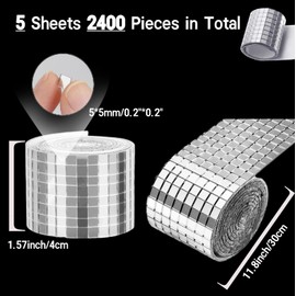Yeehlmer Glass Mirror Disco Tiles 2400Pcs, 5 x 5 mm Self-Adhesive Mirror Tiles for Craft Decoration Disco Ball, Mini Mosaic Tiles for Party Decor DIY (Silver)