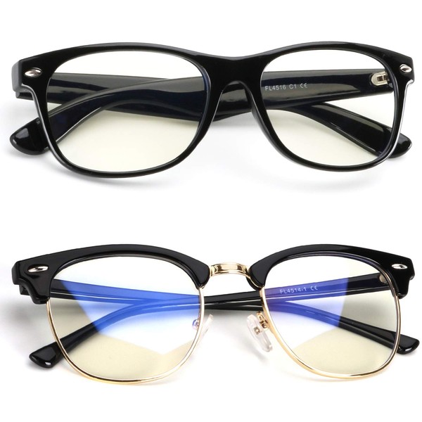 Blue Light Blocking Glasses UV400 Clear Lens Anti Eyestrain& headache Computer Glasses for Men Women(2 pack)
