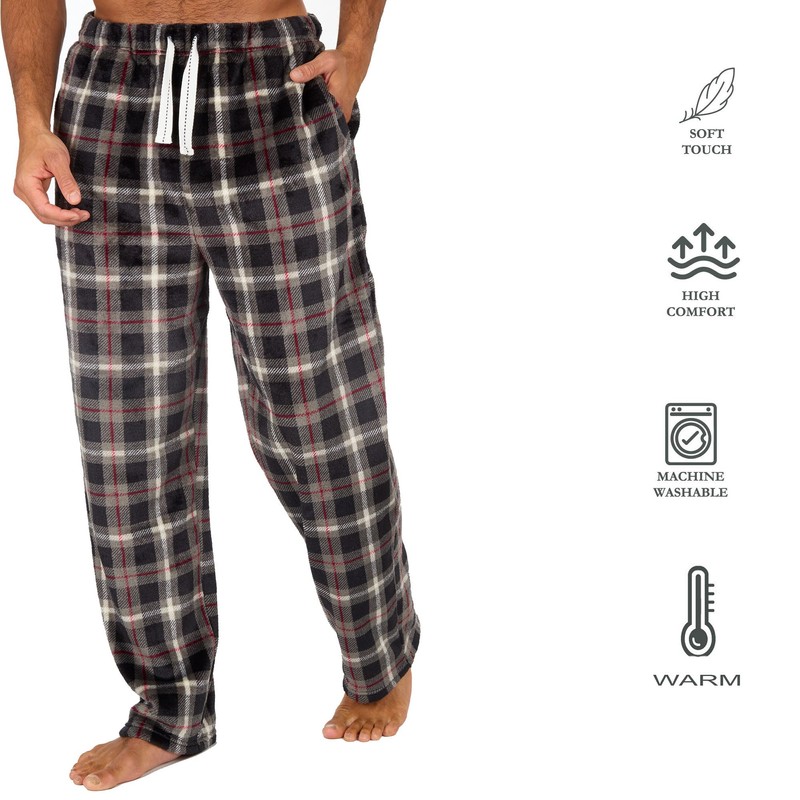INSIGNIA 2 Pack Mens Fleece Check Pyjamas Lounge Pants Bottoms