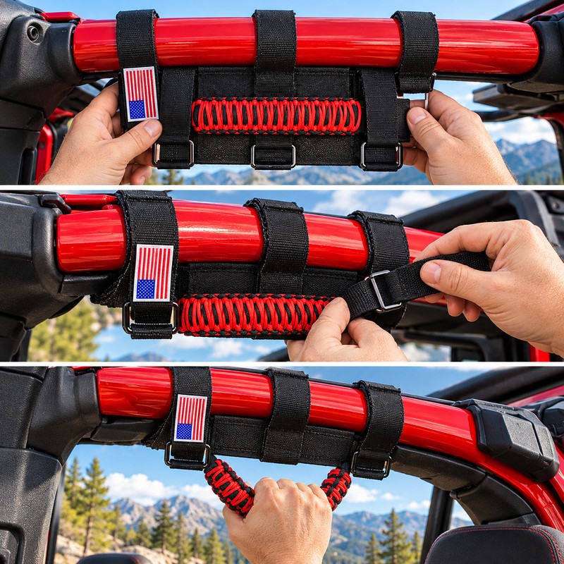 2 Pcs Paracord Grab Handles for Jeep Wrangler – Red