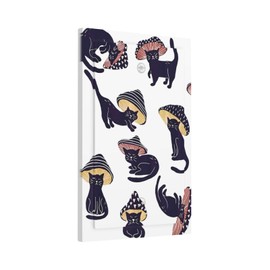 Cute Black Cat Mushroom Light Switch Cover Decorative Single Blank Wall Plate Electrical Socket Covers for Outlets Faceplate for Kids Bedroom Bathroom Playroom Accessories