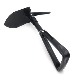 SMT- Medium Size Black Military Style Tri-Fold Shovel Survival Camping Scouting Entrenching Spade [P/N: ET-Shovel002-M-BK]