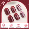 Christmas Press On Nails Short Square, 24pcs Christmas Striped Fake
