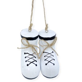 Boots Ornament - White Wooden Snow Boot Christmas Tree Holiday Decorations
