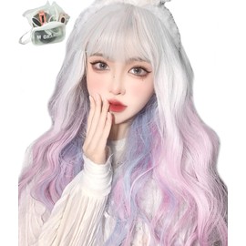 MGRANDE wig premium line 【 active top stylist produce 】 6 items set inner color line women's original wig semi-long small face effect（white pink blue DY49A）