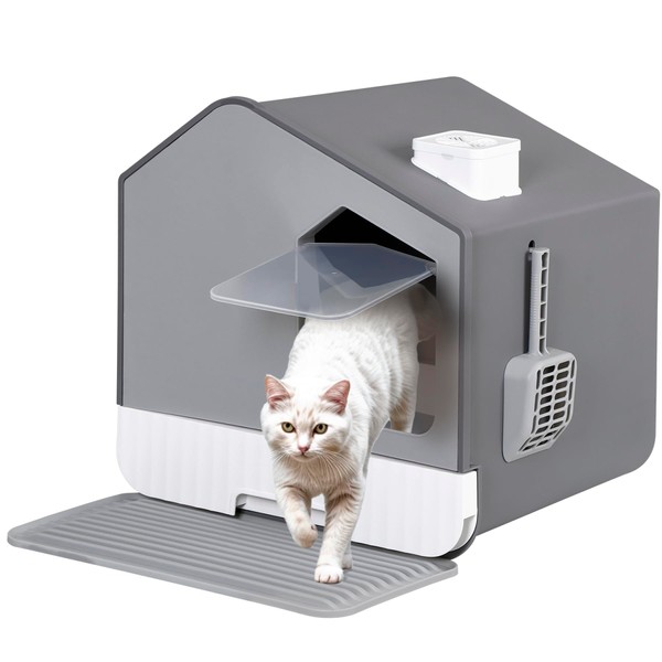 ZENY Large Enclosed Cat Litter Box with Mat and Litter