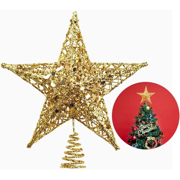 Christmas Tree Star Topper, Christmas Tree Topper Glitter 5-Point Star