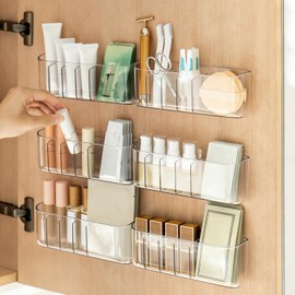 1PCS Clear Inside Medicine Cabinet Door Organiser, Small Bathroom Organizer Adhesive Wall Mounted Storage Compartment Holder for Lipstick,Small items