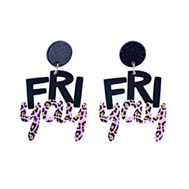 Fri-Yay Letter Dangle Earrings for Women – Fun Acrylic Teacher Appreciation Earrings for Back to School and Good Friday Gifts (Leopard)