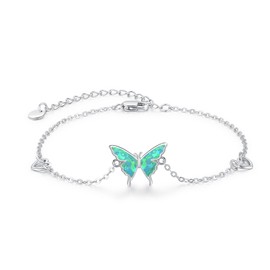 CUOKA MIRACLE Butterfly Bracelet 925 Sterling Silver Green Opal Bracelet Adjustable Butterfly Jewelry Gifts for Women Teens Birthday