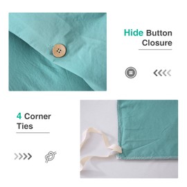 APSMILE Dusty Turquoise Duvet Cover Set Queen Size, 3 Pieces with 1 Duvet Cover 90x90 Inches and 2 Shams (No Comforter), Soft Brushed Washed Cotton-Like Duvet Cover with Button Closure