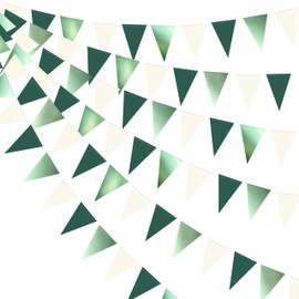 Sage Green Decorations Hanging Paper Pennant Banner Flag Green Beige Triangle Bunting Garland for Birthday Baby Shower Wedding Engagement Neutral Safari Wild One Woodland Jungle Theme Party Supplies