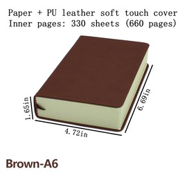 Thick Sketchbook 660 Pages Notebook Soft Faux Leather Cover Journal 80gsm Paper Notepad Drawing Book Memo Writing Sketch Book Diary (Brown, A6)