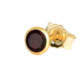 NKlaus Single Stud Earrings Real Garnet Red Yellow Gold 585 14k Gold Small Earring, Yellow Gold, Garnet