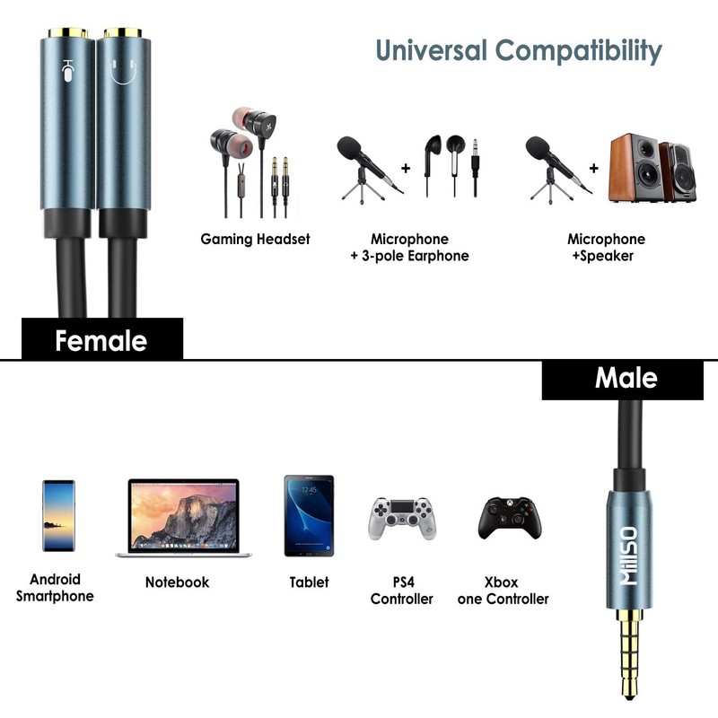 MillSO 3.5 mm Headset Microphone Adaptor. 30 cm