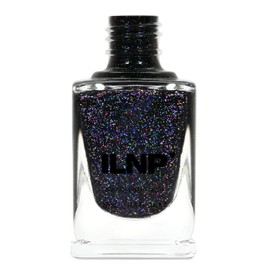 ILNP Party Bus - Black Rainbow Flake Holographic Shimmer Nail Polish, Chip Resistant, 7-Free, Non-Toxic, Vegan, Cruelty Free, 12ml