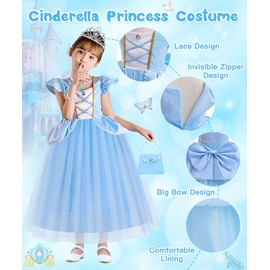 YYDSXK Princess Dress Girls Cinderella Costume with Crown Wand Necklaces Set, Fancy Dress Costumes Children's Cinderella Dress Princess Costume for Carnival Cosplay Birthday Party (B, 130)