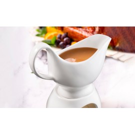 Porcelain Gravy Sauce Boat with Stand and Candle, white