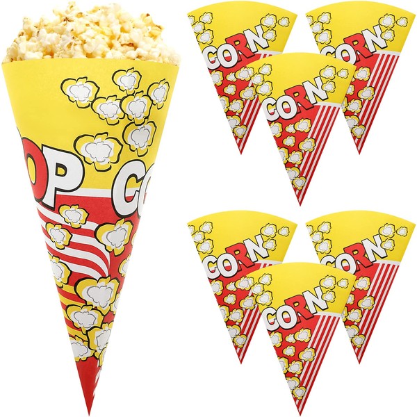 Toddmomy 100Pcs Movie Theater Popcorn Boxes Paper Popcorn Bag Cone Popcorn Container for Movie Party Theme, Home Theater Themed Decoration, Carnival Parties