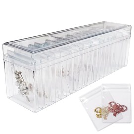 Dayinkes Acrylic Jewelry Box Organizer, Clear Jewelry Organizers and Storage, With 20 Anti Tarnish Jewelry Bags, Acrylic Earring Holder Organizer Box, For Rings, Earrings, Necklaces