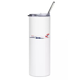 British Airways Airbus A380 Stainless Steel Water Tumbler with straw - 20oz.