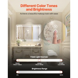 VEVOR LED Bathroom Mirror, 32" x 48" LED Bathroom Vanity Mirror with Frontlit and Backlit, Anti-Fog Memory Mirror with Lights, Stepless 3 Colors Temperature Dimmable Bathroom Mirror, Wall Mounted