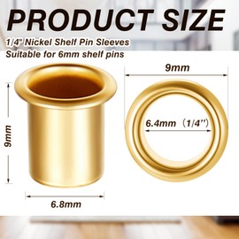 Dunzy 150 Pieces 1/4 Inch Shelf Pin Sleeves Cabinet Shelf Pins Shelf Reinforcement Grommets for Kitchen Furniture Bookshelf Pin Shelve Support Pegs (Brass)