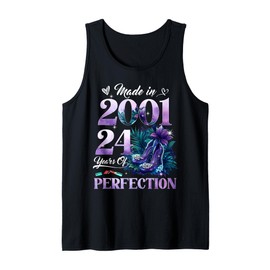 Womens 24th Birthday Floral Made in 2001 Gifts 24 Years Old Tank Top