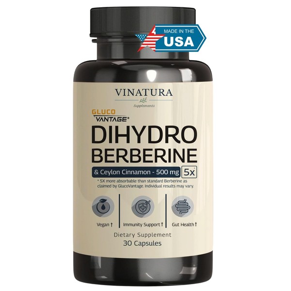 VINATURA Dihydroberberine Supplement with Ceylon Cinnamon, 500mg - (Patented GlucoVantage